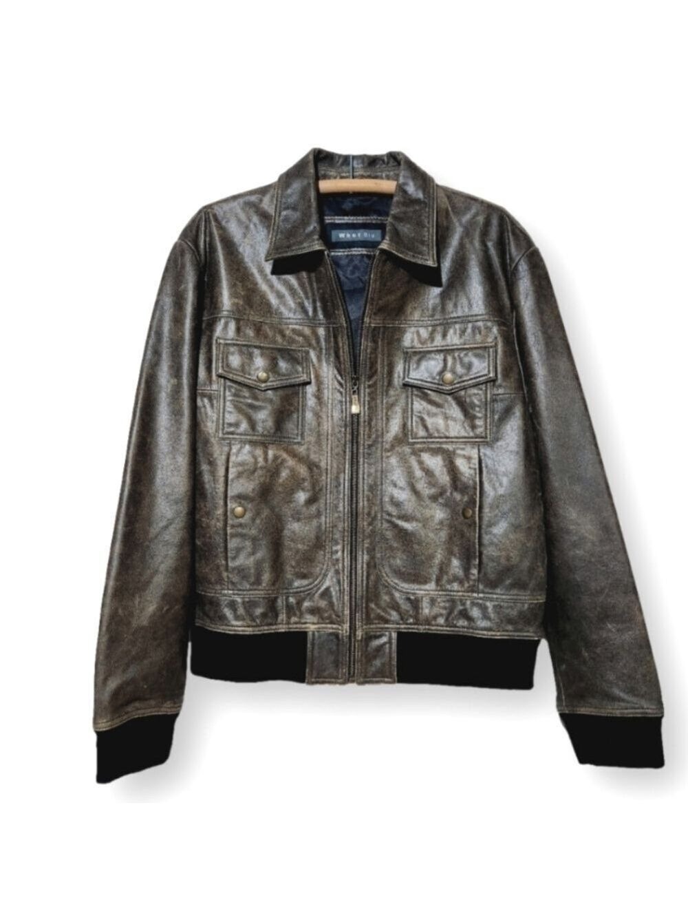 Whet Blu Leather Bomber Jacket Size Large NWT